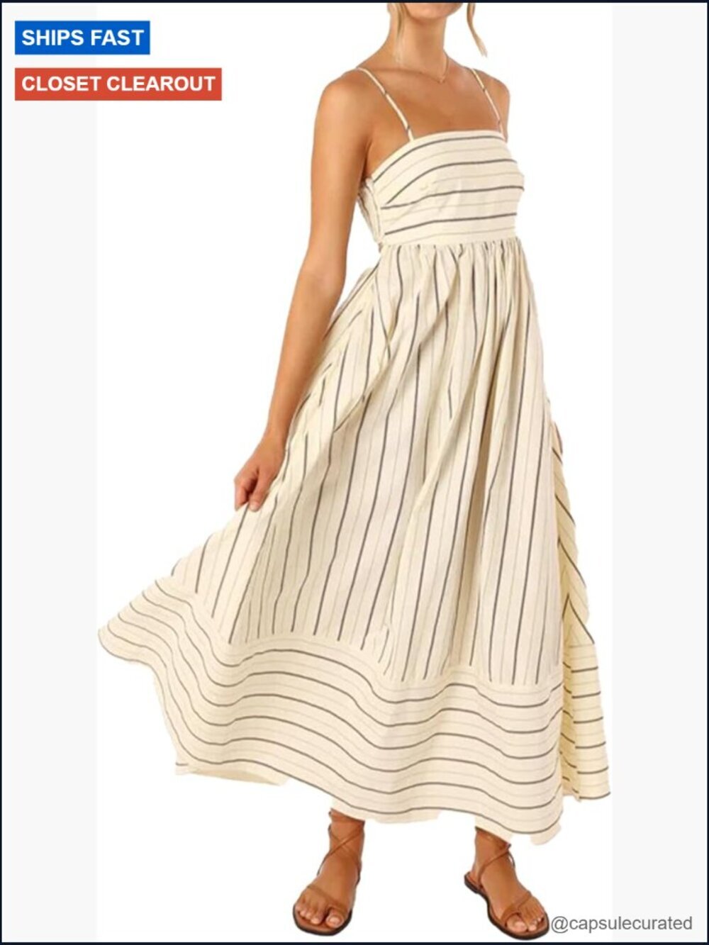 Striped Maxi Dress Sleeveless Backless Cutout Smocked Sundress Spaghetti Straps